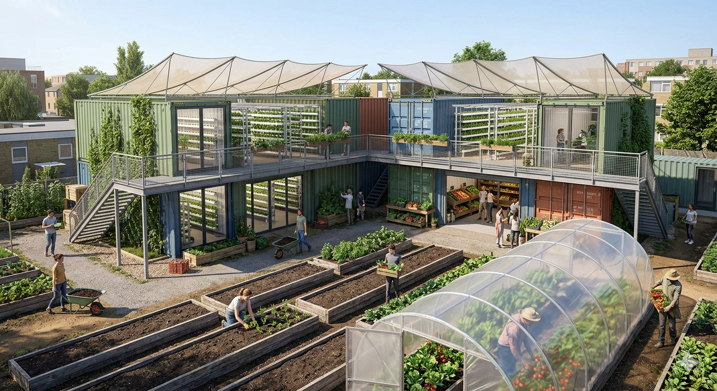 Rendering of a Local Grid Farms modular foodhub site